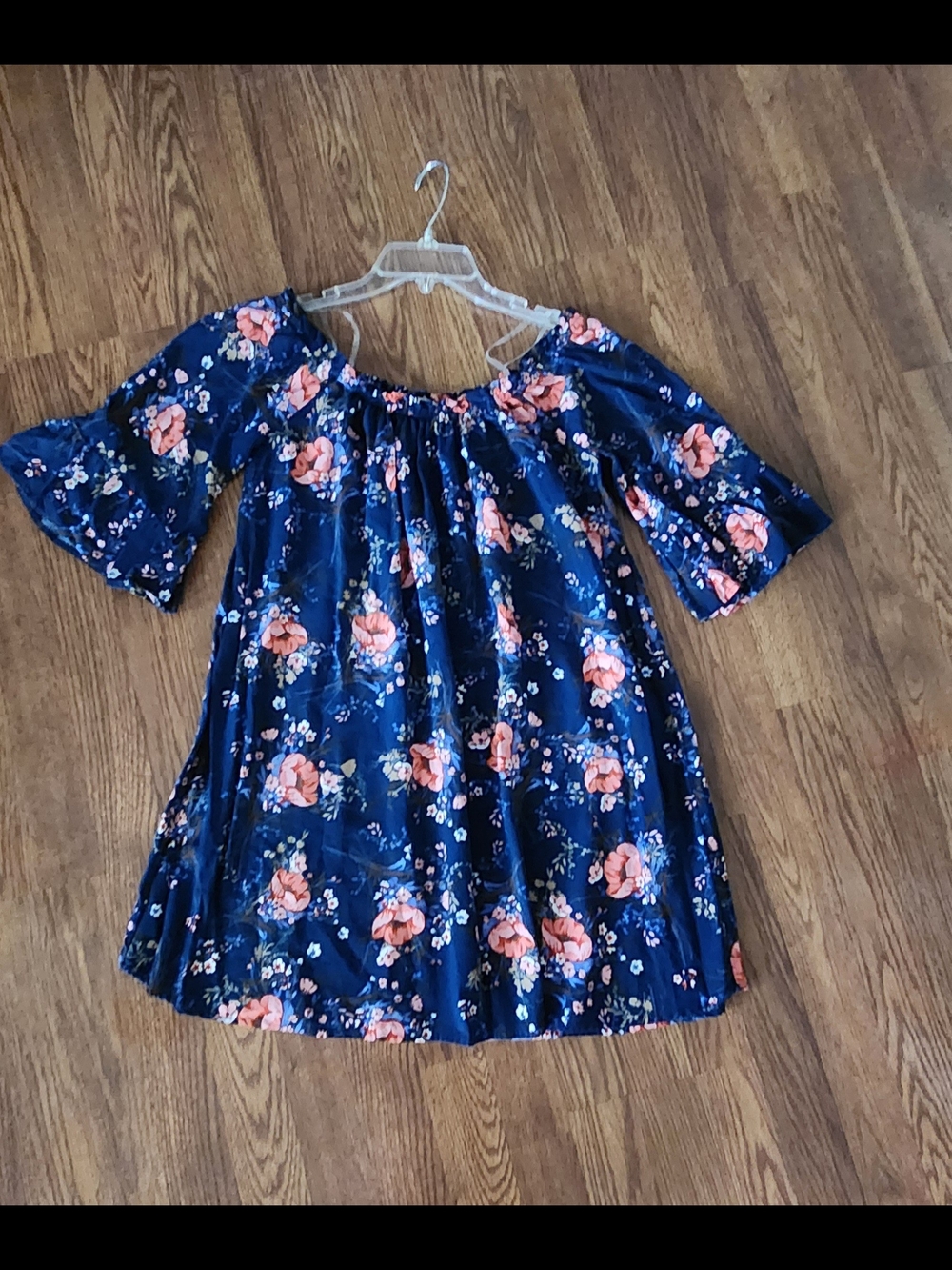 Active USA Navy Floral Off-Shoulder Dress with Coral Blooms